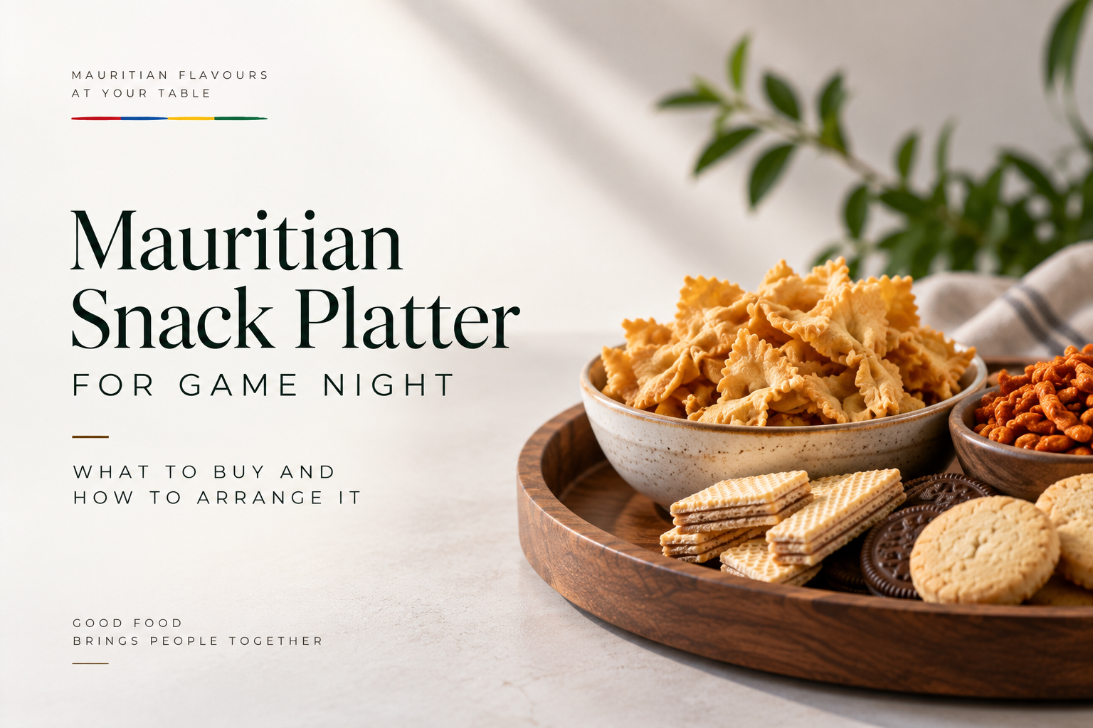 Mauritian snack platter with assorted snacks for game night